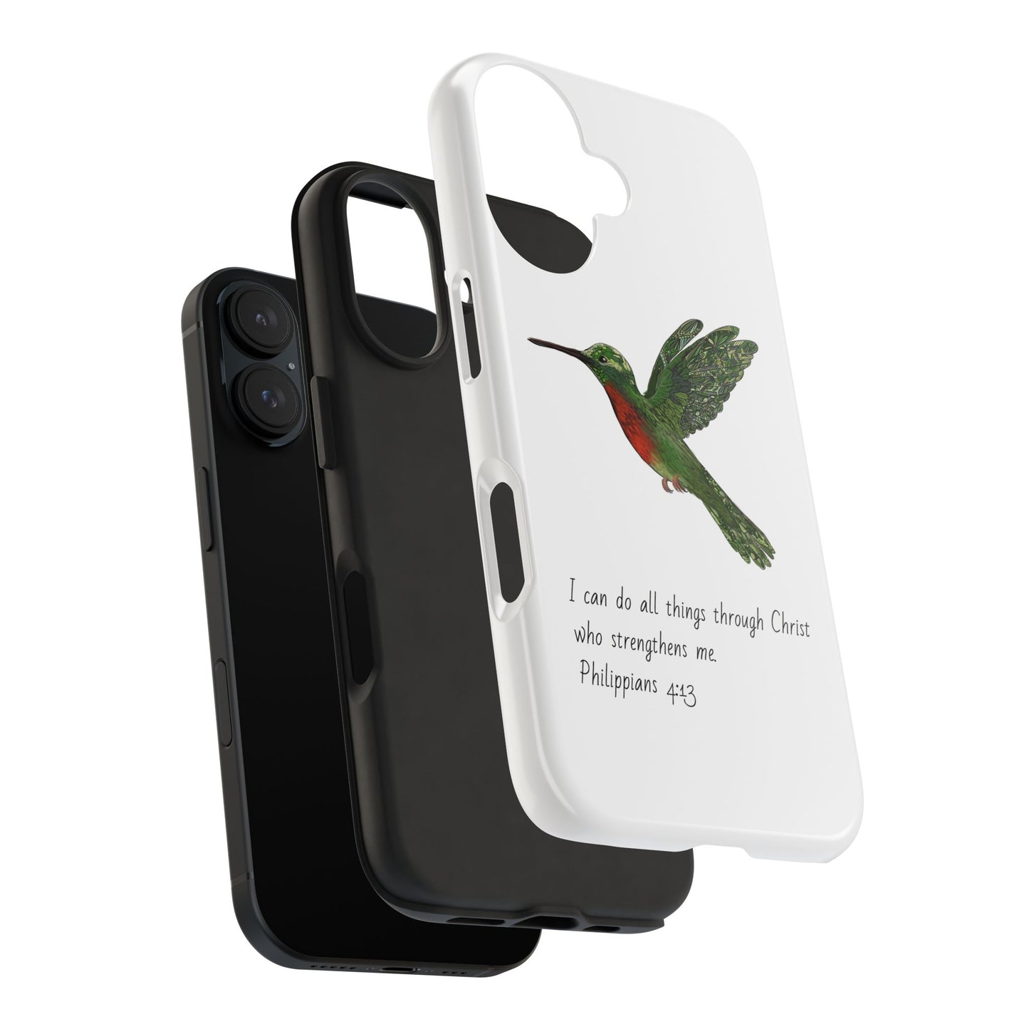 Phone Case - Hummingbird Drawing with Philippians 4:13 Verse