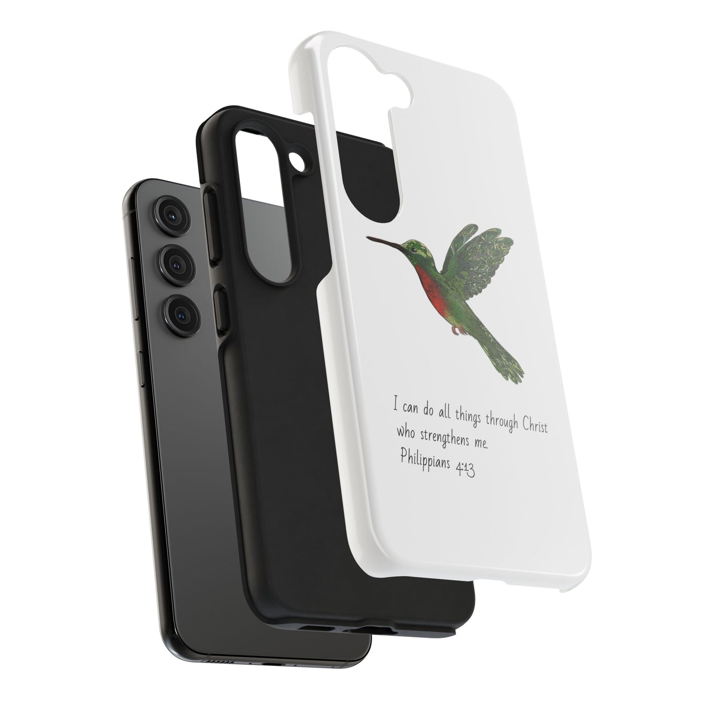 Phone Case - Hummingbird Drawing with Philippians 4:13 Verse