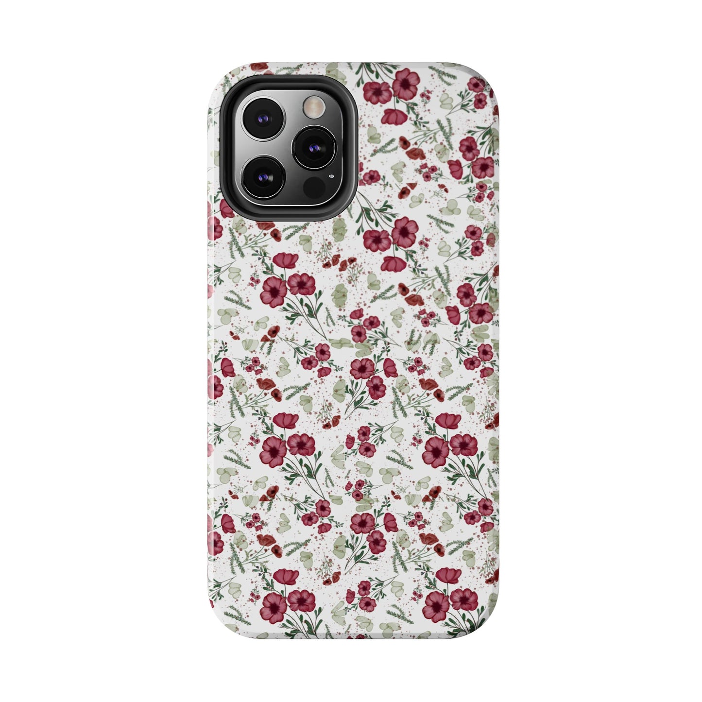 Phone Case - Watercolor Red Poppies with Green Leaves Design