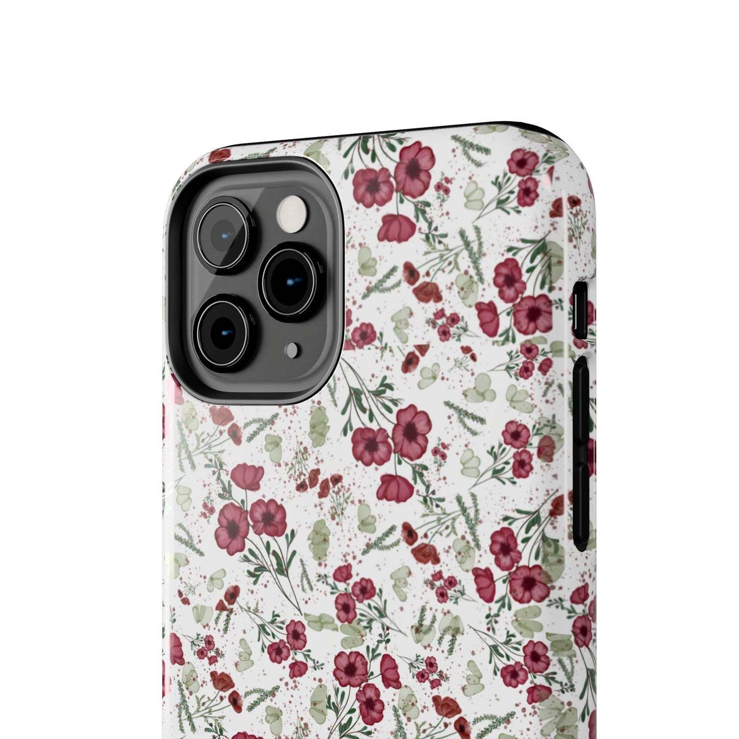 Phone Case - Watercolor Red Poppies with Green Leaves Design