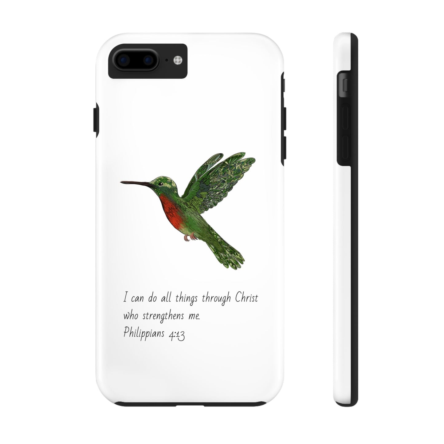 Phone Case - Hummingbird Drawing with Philippians 4:13 Verse