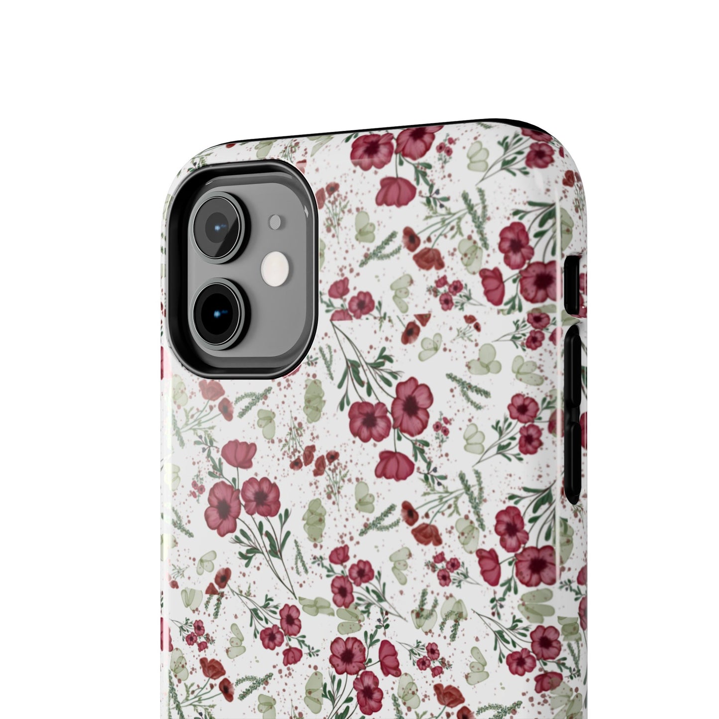 Phone Case - Watercolor Red Poppies with Green Leaves Design