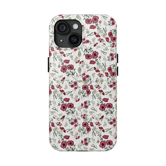 Phone Case - Watercolor Red Poppies with Green Leaves Design