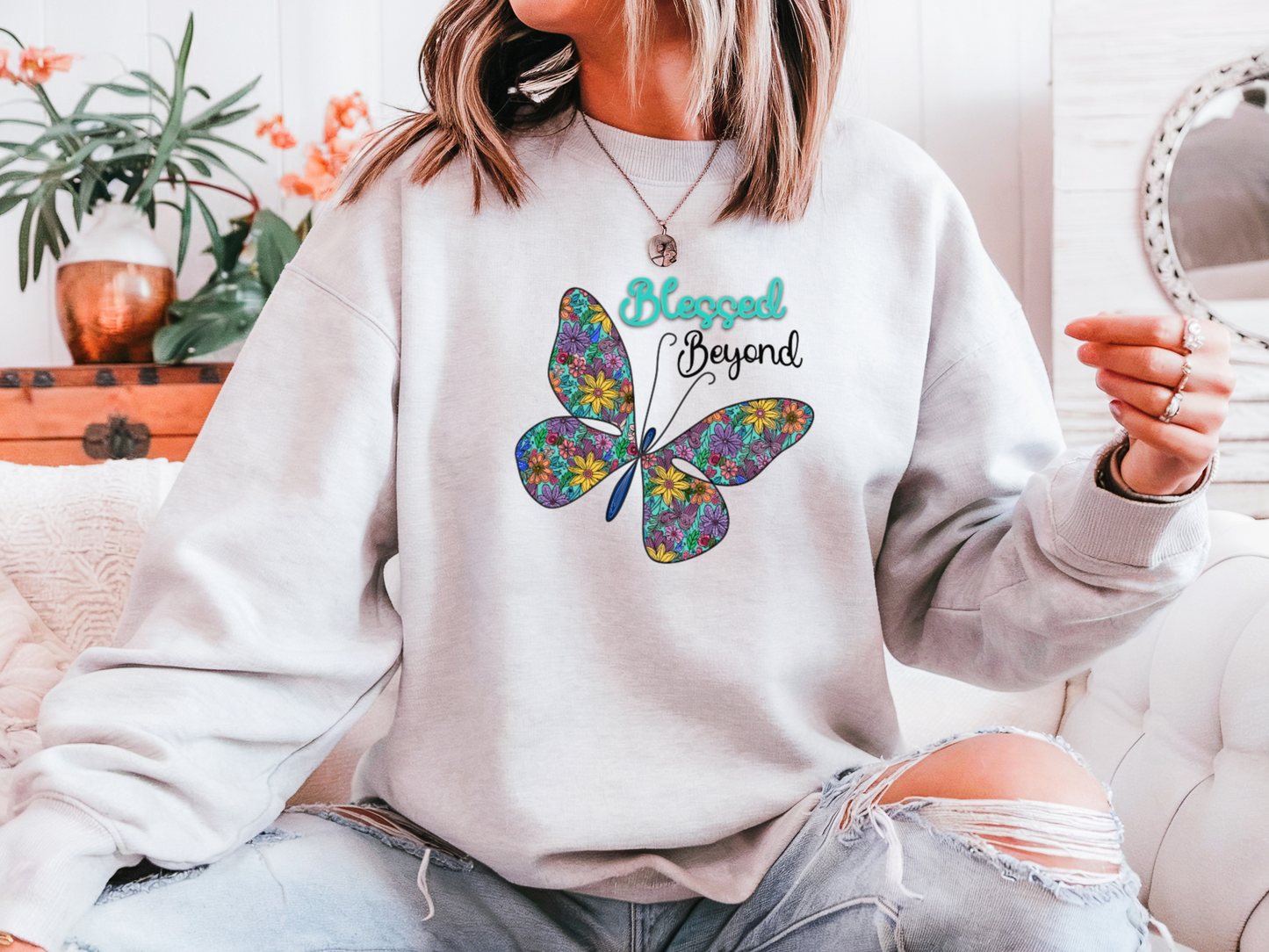 Blessed Beyond Butterfly Crewneck Sweatshirt