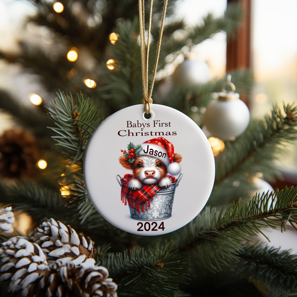 Christmas Baby Calf Ceramic Ornament