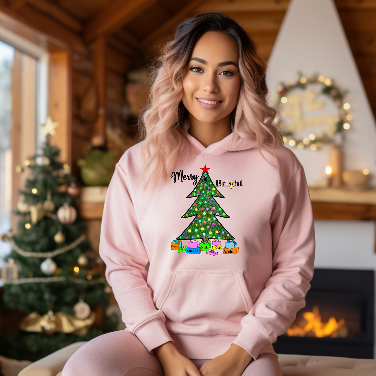 Personalized Merry & Bright Hooded Sweatshirt