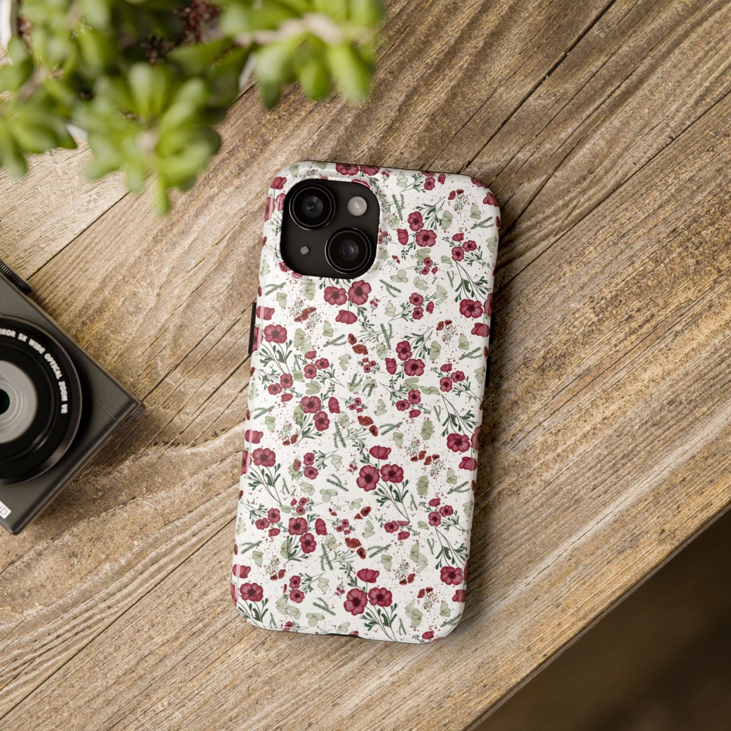 Phone Case - Watercolor Red Poppies with Green Leaves Design